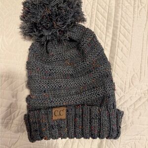 C.C Speckled Gray Knit Beanie with Pom-Pom